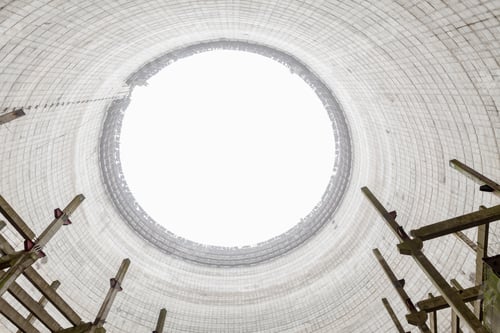 Preview: Futuristic view inside of cooling tower of unfinished Chernobyl nuclear power plant