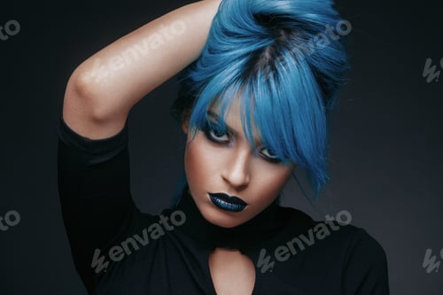 Preview: Portrait of a young woman with blue color hair
