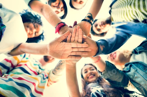 Preview: College Students Teamwork Stacking Hand Concept