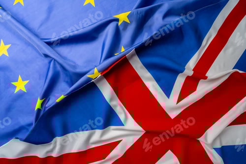 Preview: Flags of United Kingdom and European Union folded together