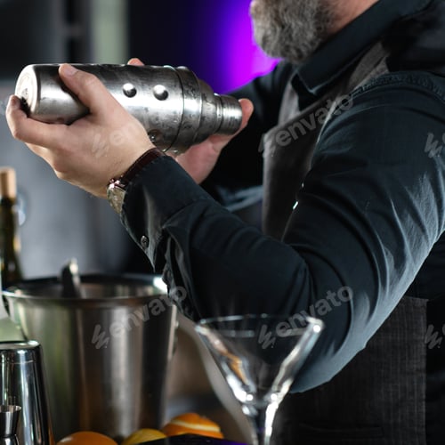 Preview: Bartender Mixing Delightful Cocktail in the Shaker
