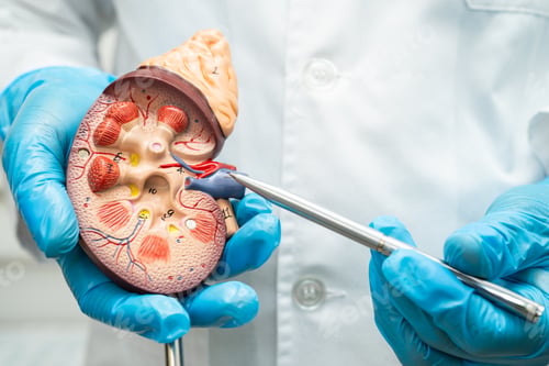 Preview: Kidney disease, Chronic kidney disease ckd, Doctor hold human model to treat and study in hospital.