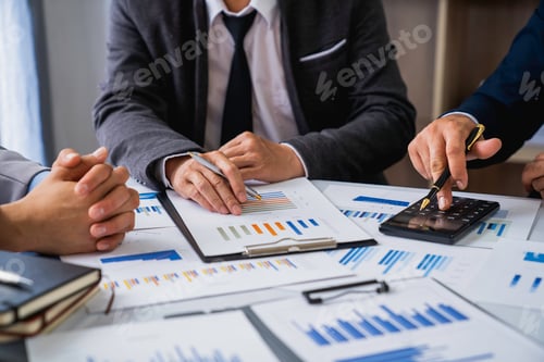 Preview: Business team presentation meeting Asian Men Finance Executive discusses meetings to plan work, inve