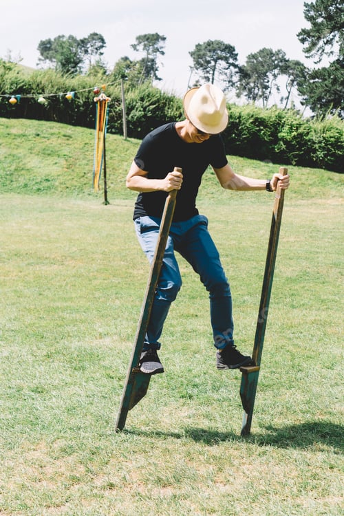 Preview: Man trying to balance on walking sticks