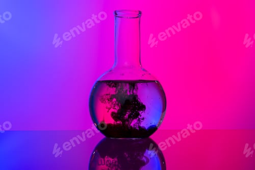 Preview: Laboratory glass tubes with chemicals on bright pink background