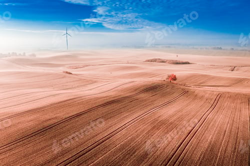 Preview: Field and wind turbine. Renewable energy in Poland.