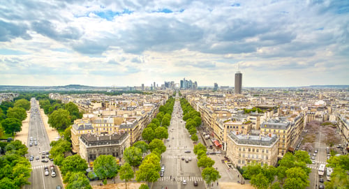 Preview: La Defense business area, Grande Armee avenue. Paris, France