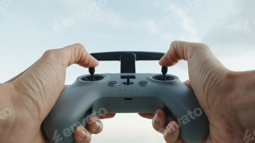 Preview: Remote controller of a drone point of view shoot.