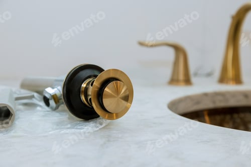 Preview: Plumber installs assembly drain a bathroom sink equipment in a bathroom, plumbing repair service