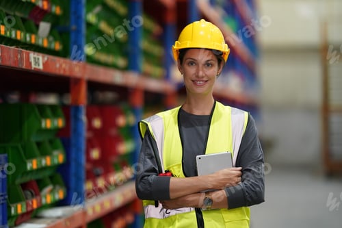 Preview: Warehouse Industrial supply chain and Logistics Companies inside. Warehouse workers checking the inv