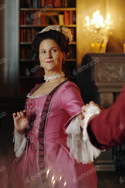 Preview: Middle Aged Caucasian Woman Dancing in Baroque Style Ballroom Setting