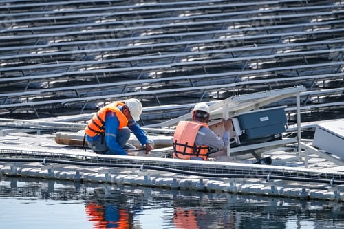 Preview: Floating solar photovoltaic panels at sustainable electrical power plant