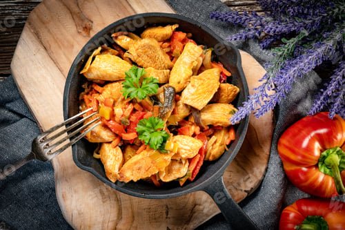 Preview: Fried chicken with vegetables.