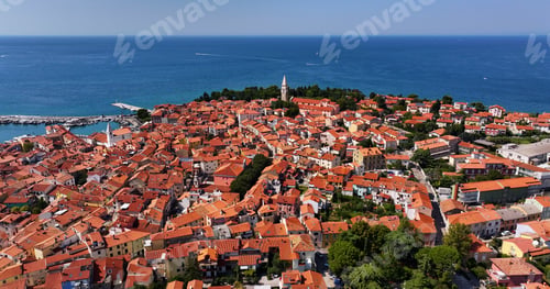 Preview: Summer aerial shot of Izola, historic fishing town in Slovenia, Europe