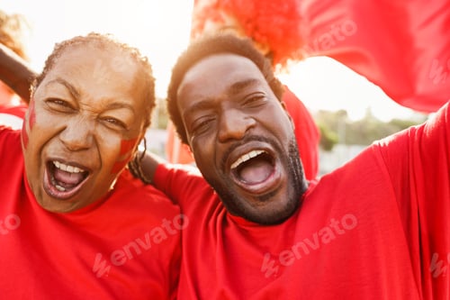 Preview: African red sport fans screaming while supporting their team