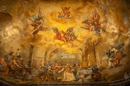 Preview: Girona medieval city, religious drawing inside the Basilica of San Felix, Costa Brava