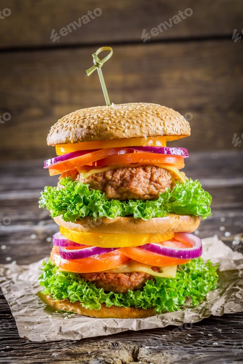 Preview: Double-decker homemade burger made from fresh vegetables
