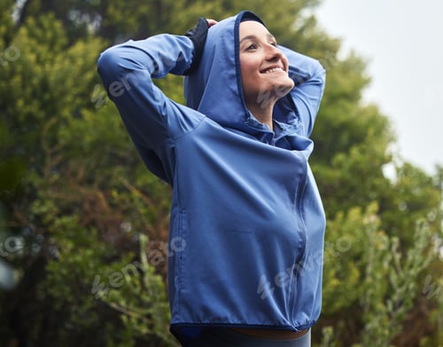 Preview: Exercise woman, winter fitness and stretching in nature, park and garden, fresh air and freedom, mo
