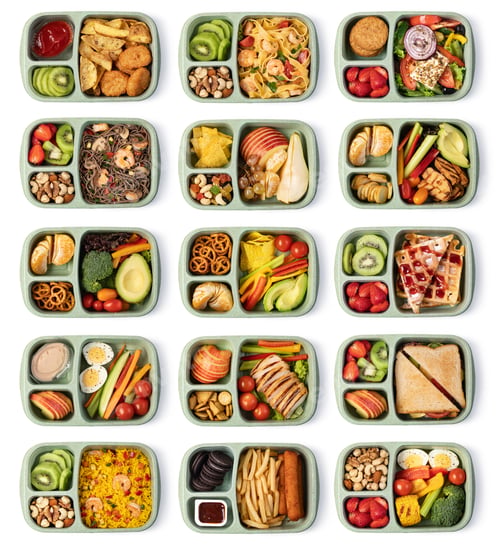 Preview: Lunch box with delicious food on a white background