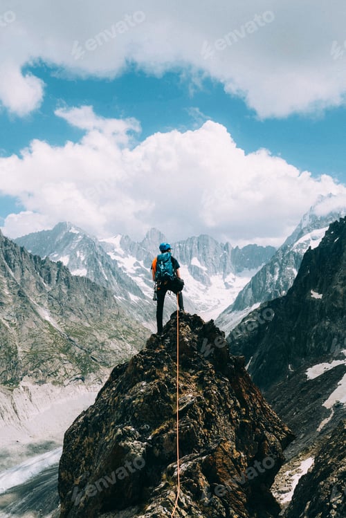 Preview: Backpacker at Chamonix Alps summit in France