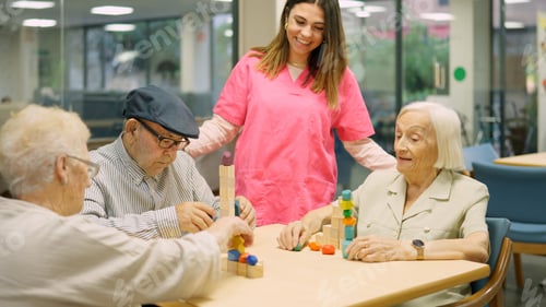 Preview: Friendly and funny nurse talking to senior people