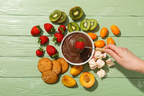 Preview: Concept of tasty sweet food - chocolate fondue