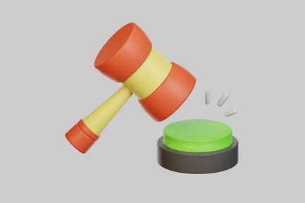 Preview: Gavel with circular object and pills