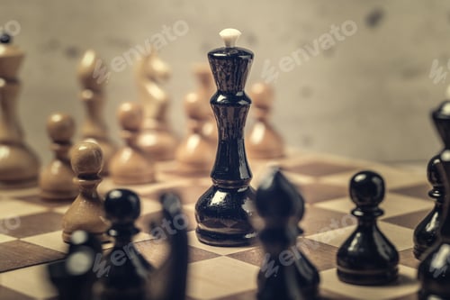Preview: chess pieces on the board in blur selective focus