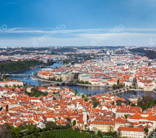 Preview: View of Charles Bridge over Vltava river and Old city from Petri