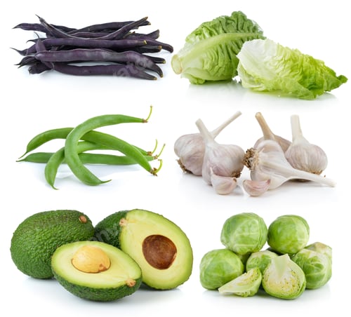 Preview: avocado, Brussel Sprouts, garlic, baby cos, Green beans, Purple
