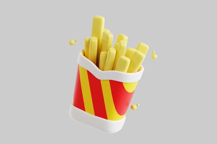 Preview: Red and yellow striped paper container filled with French fries