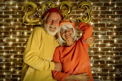Preview: Celebrate event new year for couple of nice people - beautiful senior adult man and woman