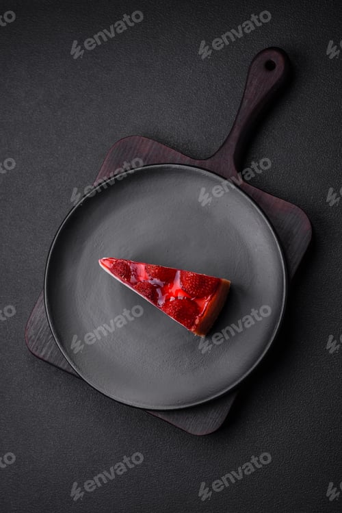 Preview: Delicious fresh cheesecake with strawberries, syrup and mascarpone cheese