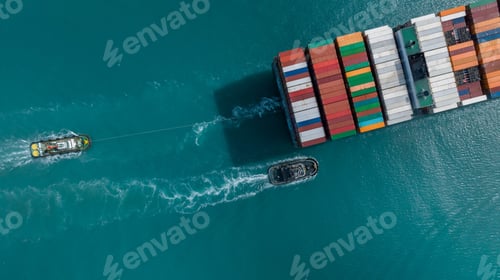Preview: Aerial view container cargo ship maritime freight shipping by container cargo ship, Global business.