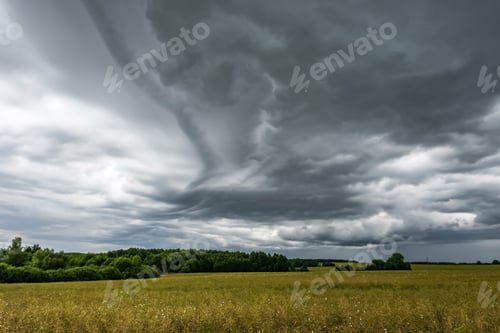 Preview: panorama of black sky background with storm clouds. thunder front