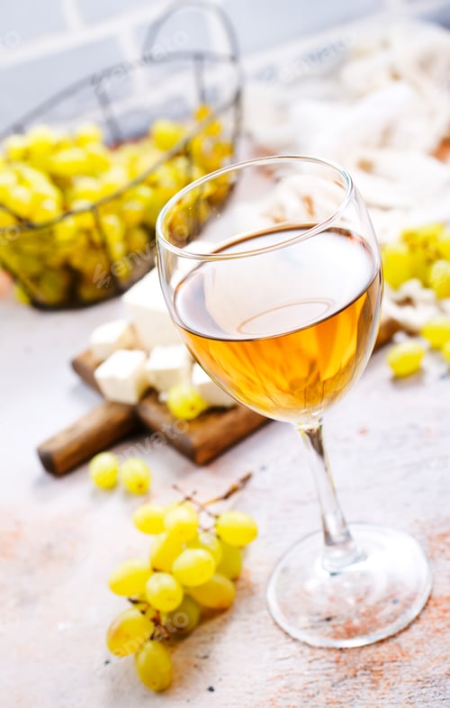 Refreshing White Wine with Cheese and Green Grapes