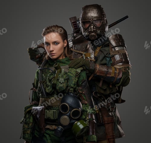 Preview: Couple of military people dressed in camouflage armor