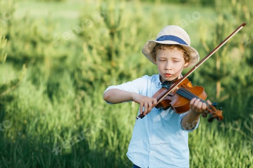 Preview: Boy playing violin outside classroom