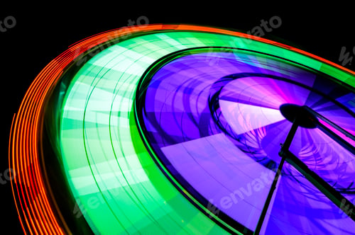 Preview: 54671,Spinning neon Ferris Wheel ride at amusement park at night