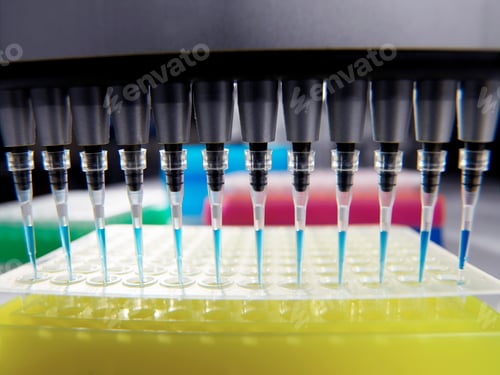 Preview: Pipetting samples into multi-well dish in laboratory