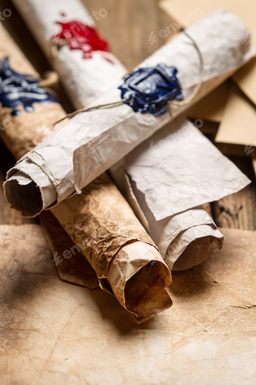 Preview: Closeup of vintage scrolls with wax