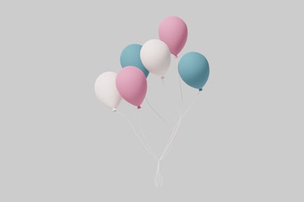Preview: Seven colorful balloons floating in mid-air