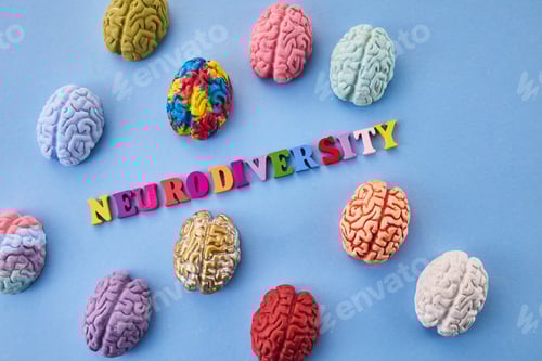 Preview: Neurodiversity concept. Multicolored figures of the brain