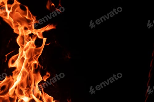 Preview: Campfire flame isolated on black background