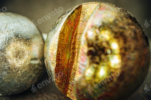 Preview: Many metal screws on concrete close up