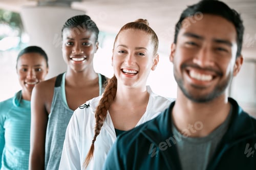 Preview: Strive to make yourself proud. Shot of a group of friends hanging out before working out together.