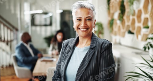 Preview: Happy, confident and portrait of mature businesswoman in office for real estate startup company. Pr