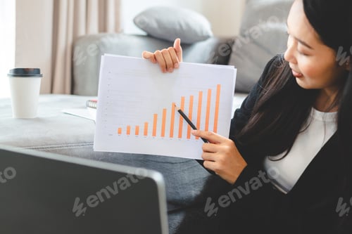 Preview: business freelance worker woman working from home with laptop computer or digital tablet