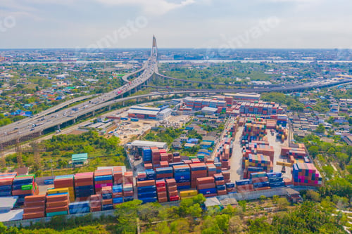 Preview: Shipping container site loading in logistic port warehouse storage business import and export goods