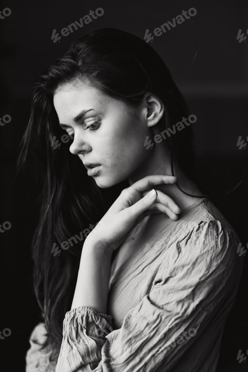 Preview: portrait of a beautiful woman long hair posing fashion charm unaltered
